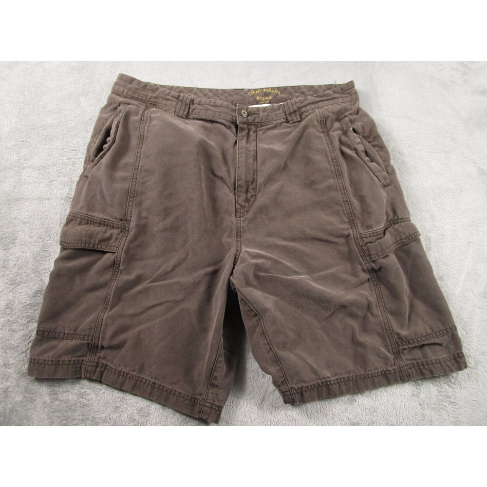 Tommy Bahama Shorts Mens 36 Brown Cargo Pockets Casual Dad Distressed